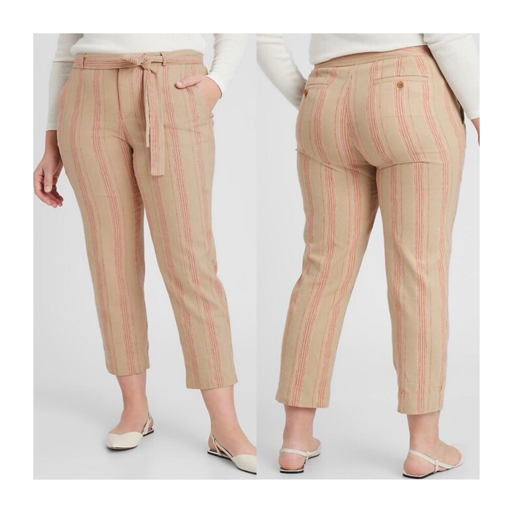 BANANA REPUBLIC Avery Tie-Waist Stripe Linen Blend Tailored Pants Size 10